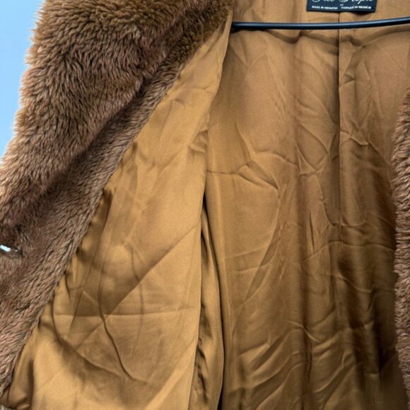 Free People Brown Faux Fur Teddy Coat Jacket Button Front Size M - Picture 7 of 8